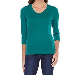St Johns Bay Green 3/4 Sleeve V Neck Tee Shirt NWT‎ Size 1X